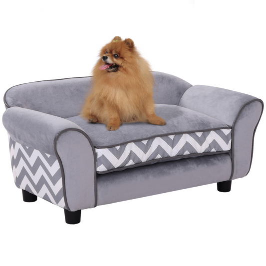 XS Dog Sofa Bed with Removable Cushion – Grey, Wooden Frame