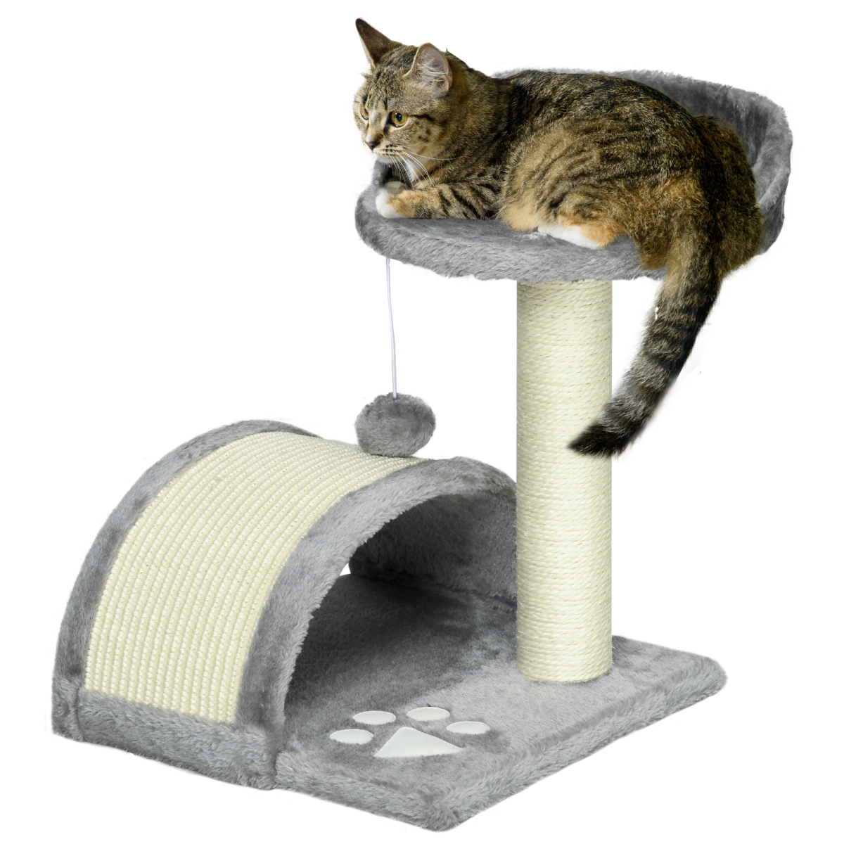 Beige & Grey Cat Tree & Scratcher with Sisal Post and Toy Ball