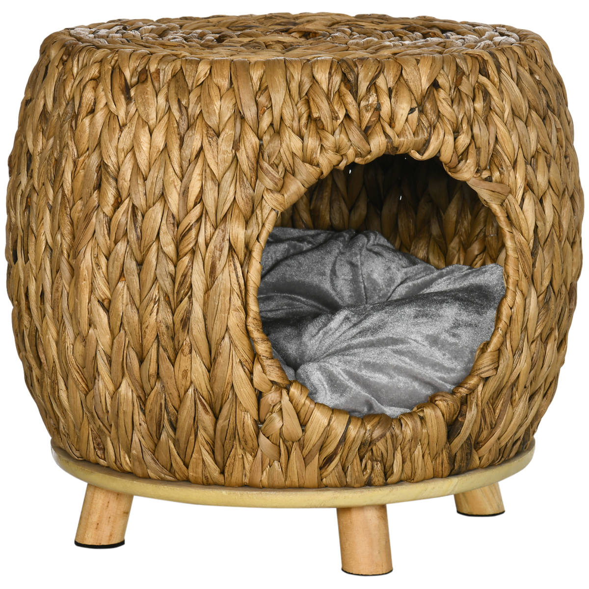 Rattan Cat House Stool with Cushion — Indoor/Outdoor Wicker Bed