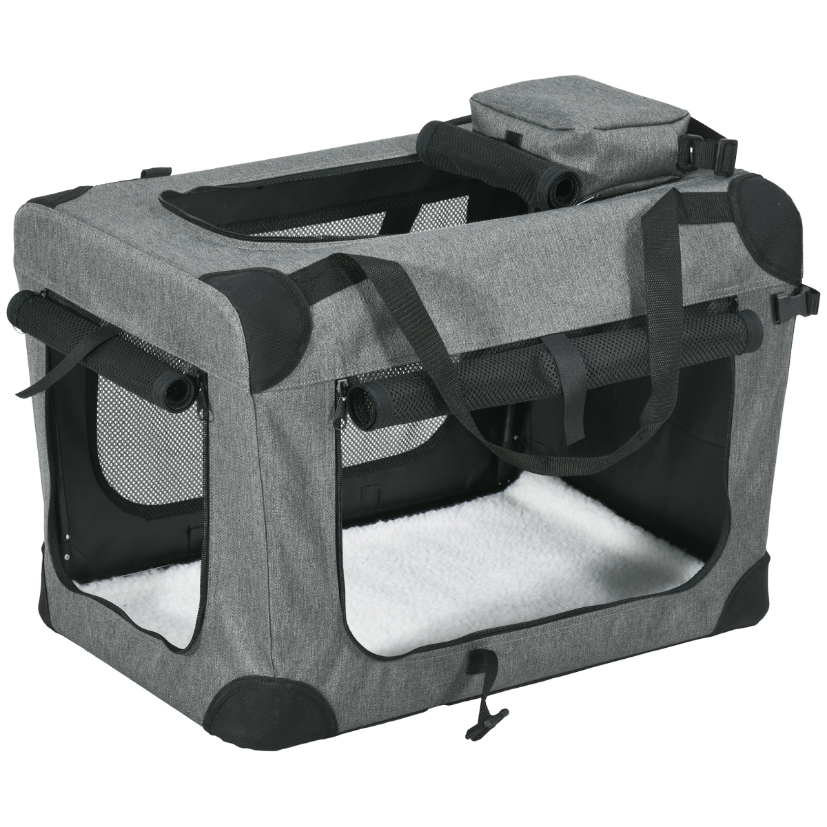 PawHut Foldable Pet Carrier with Cushion, 60x41.5x41 cm, Grey