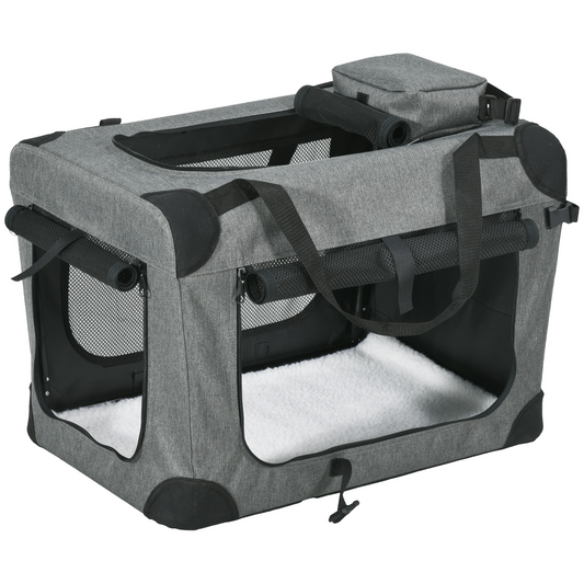 PawHut Foldable Pet Carrier with Cushion, 60x41.5x41 cm, Grey