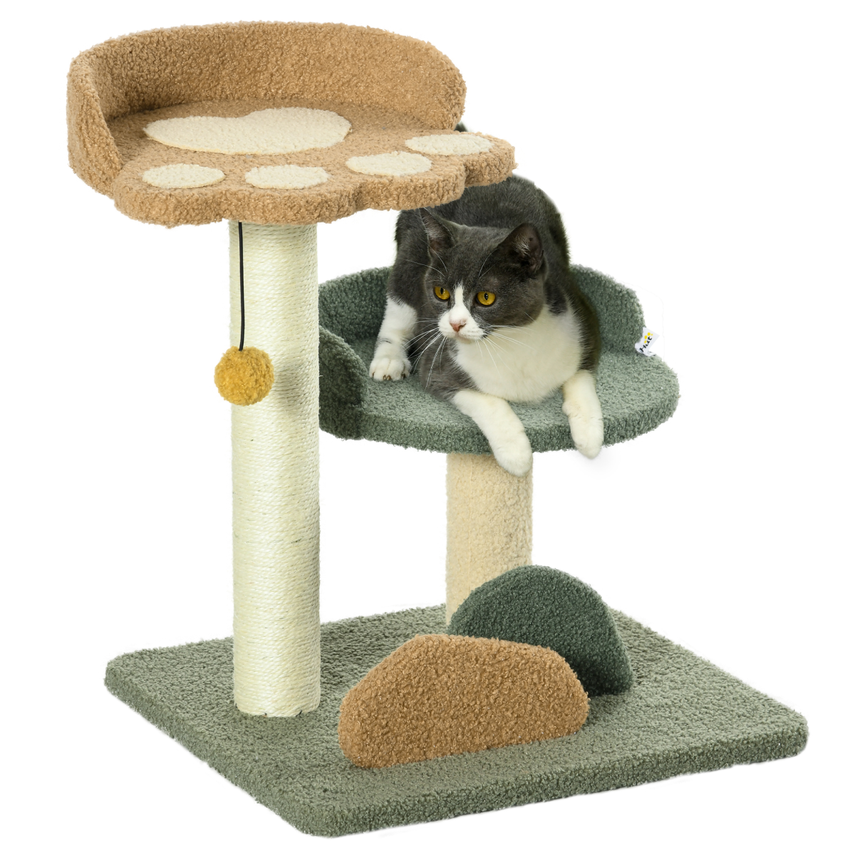 52cm Cat Tree for Indoor Cats - Two Beds, Scratching Posts & Toy Ball