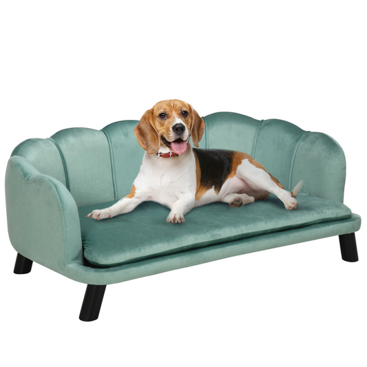 PawHut Green Dog Sofa Bed with Four Wooden Legs for Medium & Large Dogs
